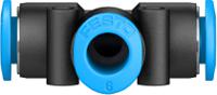 qsmt-6 Festo QSMT Series Tee Tube-to-Tube Adaptor Push In 6 mm, Push In 6 mm to Push In 6 mm, Tube-to-Tube Connection Style,