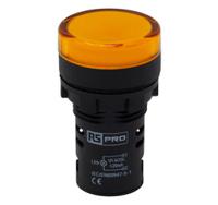 271-7492 RS PRO, Panel Mount Yellow LED Pilot Light, 22mm Cutout, IP65, Round, 12V ac/dc