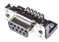09661527611 HARTING 9 Way Right Angle Through Hole D-sub Connector Socket, 2.74mm Pitch, with Boardlocks, M3 Threaded Inserts