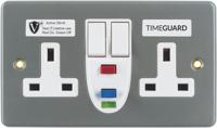 rcd07mavn Timeguard 13A, BS 7288 Fixing, Active, 2 Gang RCD Socket, Steel, Surface Mount , Switched No, 230 V ac, Grey, Screwed
