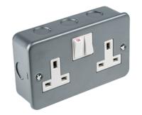 768-3517 RS PRO Grey 2 Gang Plug Socket, 1 Pole Poles, 13A, Type G - British, Indoor Use