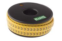 812-1082 RS PRO Slide On Cable Markers, Black on Yellow, Pre-printed "3", 3.5 → 7mm Cable
