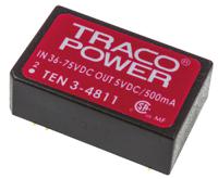 ten-3-4811 TRACOPOWER TEN 3 DC-DC Converter, 5V dc/ 500mA Output, 36 → 72 V dc Input, 3W, Through Hole, +85°C Max Temp