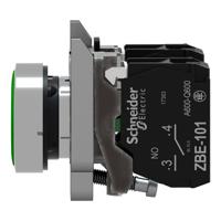 xb4ba35 Schneider Electric XB4 Series Push Button, Spring Return, Panel Mount, 22mm Cutout, 1NO + 1NC, 600V, IP66, IP67, IP69,