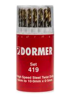 a096419 Dormer 19-Piece Twist Drill Bit Set for Multi-Material, 10mm Max, 1mm Min, HSS-TiN Bits