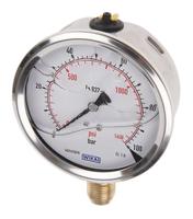 7075619 WIKA Analogue Pressure Gauge 100bar Bottom Entry 100mm Outside Diameter, UKAS