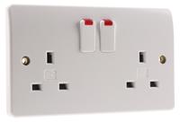 k2647-whi MK Electric Logic Plus White 2 Gang Plug Socket, 2 Poles, 13A, Type G - British, Indoor Use