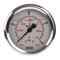 9314203 WIKA G 1/4 Analogue Pressure Gauge 400bar Back Entry 63mm Outside Diameter, UKAS
