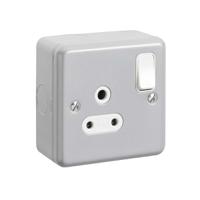 k2871-alm MK Electric Metalclad Plus Grey 1 Gang Plug Socket, 2 Poles, 5A, Indoor Use