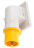 517-7307 Scame IP44 Yellow Wall Mount 2P + E Right Angle Industrial Power Plug, Rated At 16A, 110 V