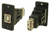 218-8306 RS PRO Straight, Panel Mount, Socket to Socket- Dual Port Type B to A 2.0 USB Connector