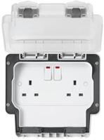 k56488whi MK Electric White 2 Gang Plug Socket, 2 Poles, 13A, Type G - British, Outdoor Use