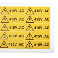 776-0942 RS PRO Black/Yellow Vinyl Safety Labels, 415V AC-Text 20 mm x 60mm