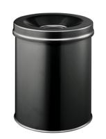 330501 Durable Waste Basket Safe Round 15L Black Flip Steel Waste Bin