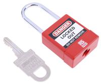 175-1180 RS PRO Red 1-Lock ABS, Steel Safety Lockout Padlocks, 5mm Shackle, 46mm Attachment