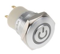 175-9694 RS PRO Illuminated Push Button Switch, Latching, Panel Mount, 16mm Cutout, SPST, Blue LED, 36V dc, IP67