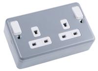 k1248-alm MK Electric Metalclad Plus Grey 2 Gang Plug Socket, 2 Poles, 13A, Indoor Use