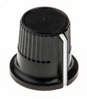 259-6856 RS PRO 12mm Black Potentiometer Knob for 4mm Shaft Splined