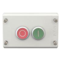 216529-m22-i2-m1 Eaton Momentary Enclosed Push Button - 2NO/2NC, Plastic, 2 Cutouts, Red/Green, O/I, IP67