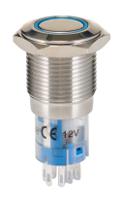 mp00451d2bl012 Bulgin Illuminated Push Button Switch, Momentary, Panel Mount, 16.2mm Cutout, DPDT, Blue LED