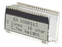 ea-dogm163w-a Display Visions EA DOGM163W-A Alphanumeric LCD Display, White on Black, 3 Rows by 16 Characters, Transflective