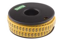 812-1098 RS PRO Slide On Cable Markers, Black on Yellow, Pre-printed "6", 3.5 → 7mm Cable