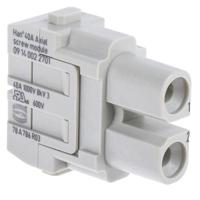 09140022701 Han-Modular Series Female Module, 2 Way, 1 Row, Rated At 40A, 1 kV, Han 40A Axial