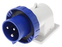 2473293 Scame IP66, IP67 Blue Wall Mount 2P + E Right Angle Industrial Power Plug, Rated At 32A, 230 V