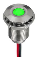 139-3370 RS PRO Green Panel Mount Indicator, 21.6 → 26.4V dc, 10mm Mounting Hole Size, Lead Wires Termination, IP67