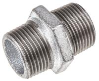 770280206 Georg Fischer Galvanised Malleable Iron Fitting Hexagon Nipple, Male BSPT 1in to Male BSPT 1in
