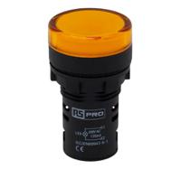 271-7495 RS PRO, Panel Mount Yellow LED Pilot Light, 22mm Cutout, IP65, Round, 230V ac