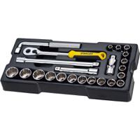 stmt1-74726 Stanley 23-Piece Metric 1/2 Standard Socket Set with Ratchet, 12 point
