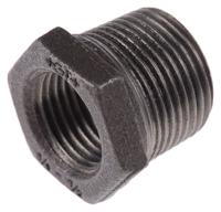 770241123 Georg Fischer Black Malleable Iron Fitting, Straight Reducer Bush, Male BSPT 3/4in to Female BSPP 1/2in