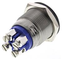 mpi002tebl12 Bulgin MPI002 Series Illuminated Push Button Switch, Momentary, Panel Mount, 19.2mm Cutout, SPST, Blue LED, 24V dc, IP66
