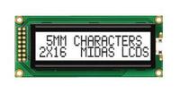 mc21605b6w-fptlw-v2 Midas MC21605B6W-FPTLW-V2 B Alphanumeric LCD Display White, 2 Rows by 16 Characters, Transflective