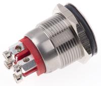 mpi002terd24 Bulgin MPI002 Series Illuminated Push Button Switch, Momentary, Panel Mount, 19.2mm Cutout, SPST, Red LED, 24V dc, IP66