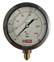 152-289 RS PRO BSP 3/8 Analogue Pressure Gauge 10bar Bottom Entry 100mm Outside Diameter