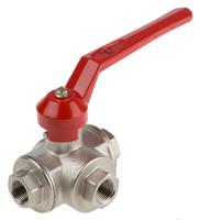 486-322 RS PRO Brass Reduced Bore, 3 Way, Ball Valve, Threaded, BSPP 3/8in, 25bar Operating Pressure