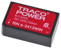 ten-6-2412win TRACOPOWER TEN 6WIN DC-DC Converter, 12V dc/ 500mA Output, 9 → 36 V dc Input, 6W, Through Hole, +85°C Max Temp