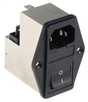 43044025 Schurter 10A, 250 V ac Male Panel Mount Filtered IEC Connector 2 Pole 4304.4025, Solder 2 Fuse