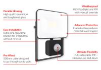 288-6298 RS PRO, Security LED Floodlight, 1 LED, 20 W, 120lm, IP65 PIR, 220 → 240 V