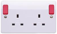 k2746d1whi MK Electric Red 2 Gang Plug Socket, 13A, Type G - British