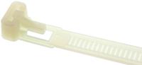 811-1616 RS PRO Cable Tie, Releasable, 250mm x 7.6 mm, Natural Nylon, Pk-100
