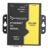 es-246 Brainboxes Serial Device Server, 1 Ethernet Port, 1 Serial Port, RS232 Interface, 1Mbit/s Baud Rate