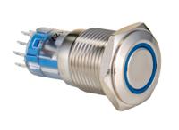 mp00451d2bl012 Bulgin Illuminated Push Button Switch, Momentary, Panel Mount, 16.2mm Cutout, DPDT, Blue LED
