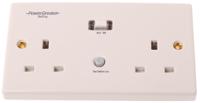 h22wp-c Powerbreaker PowerBreaker H 13A, BS Fixing, Passive, 2 Gang RCD Socket, Surface Mount, 230 V ac, White