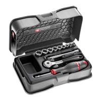 r151-1p6 Facom 12-Piece Metric 1/4 in Standard Socket Set with Ratchet, 6 point