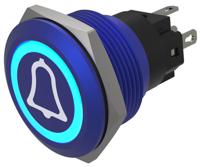 82-64511124b005 EAO Series 82 Series Illuminated Push Button Switch, Momentary, Flush Mount, 22mm Cutout, SPST, SPST, Blue LED, 24V,