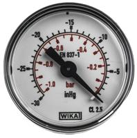 7203726 WIKA Analogue Pressure Gauge 0bar Back Entry 40mm Outside Diameter, UKAS