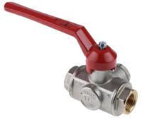 486-243 RS PRO Brass Reduced Bore, 3 Way, Ball Valve, Threaded, BSPP 1/2in, 40bar Operating Pressure
